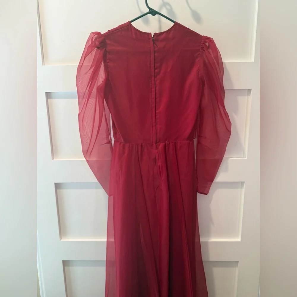 Vintage Elegant Red Chiffon Evening Dress with Bow Detail - Picture 6 of 8